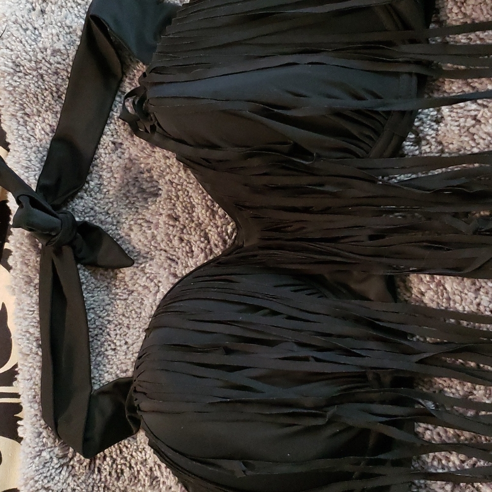 Fringe Bikini Halter Top Black XXXL - Picture 9 of 9